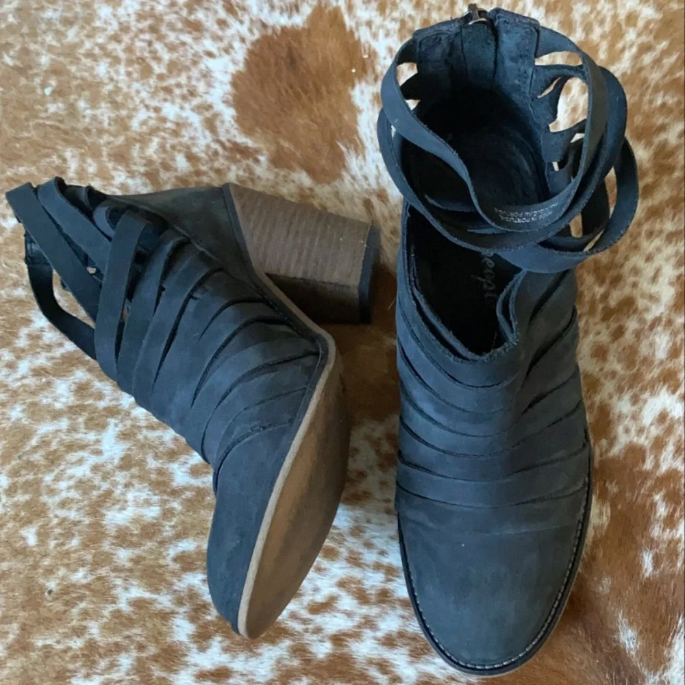 Free People Hybrid Black Leather Strappy Ankle - Picture 3 of 11